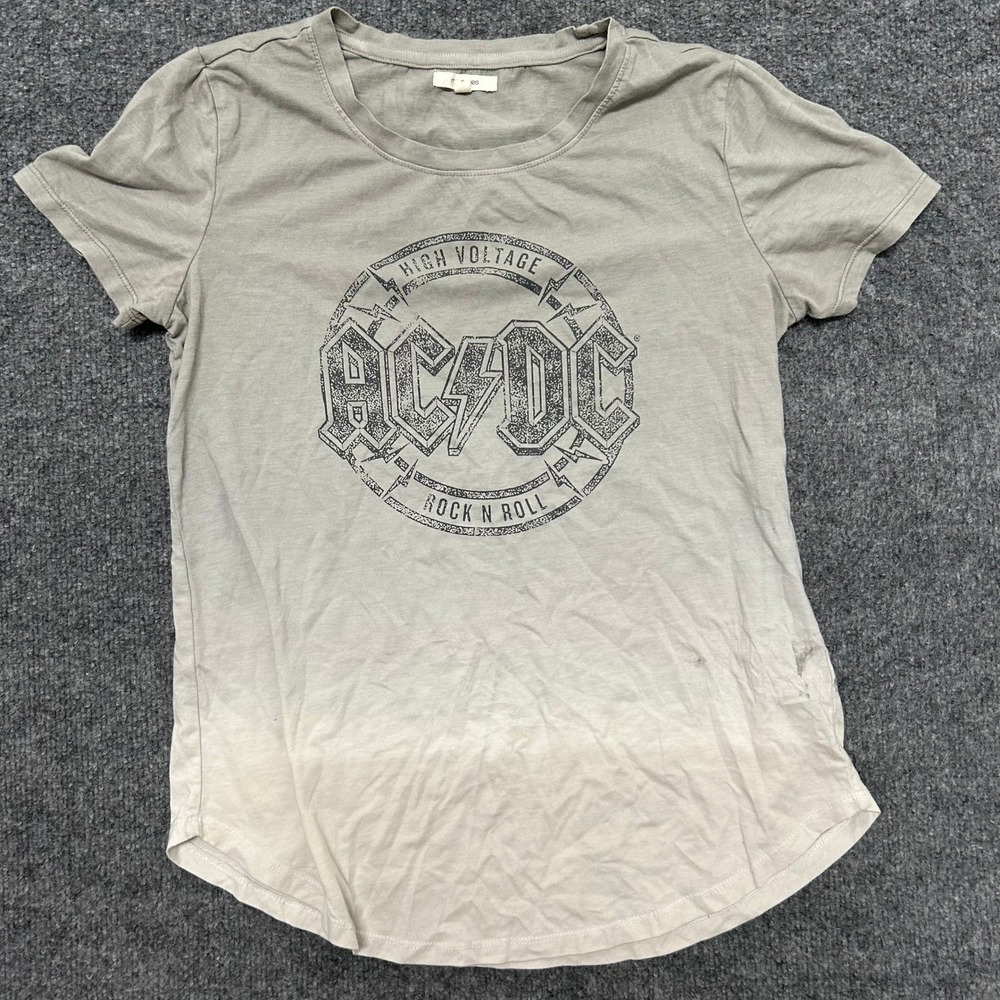 Maurices T-Shirt Womens Size S Gray AC/DC Graphic Ombre Dip Dye Rock N Roll Tee